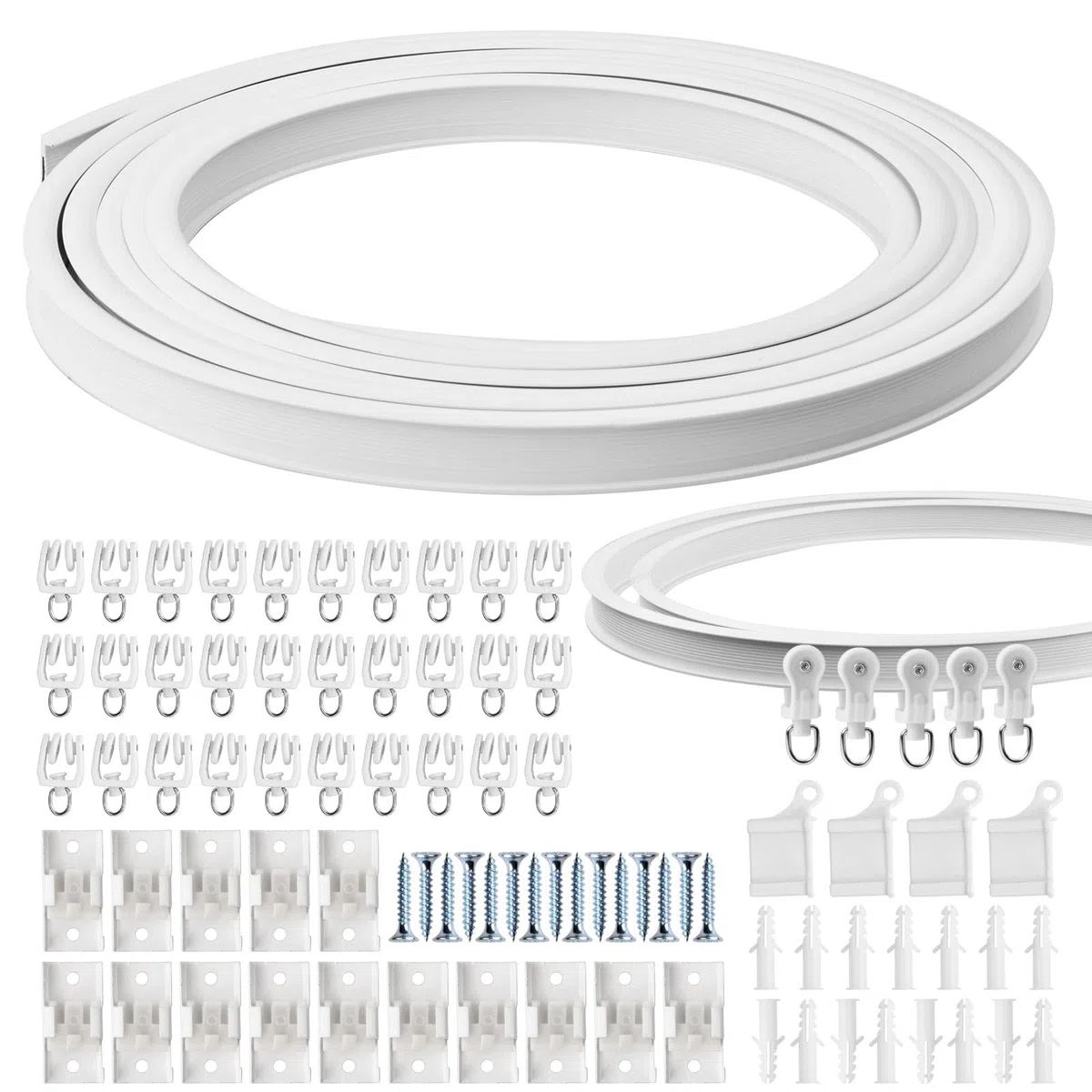 Riel de Cortina de Techo Flexible 5m, Sistema Curvo con 80 Accesorios de Montaje, Pista de Cortina para Divisor de Habitación, Ducha, Ventana, Balcón, Hospital (B)