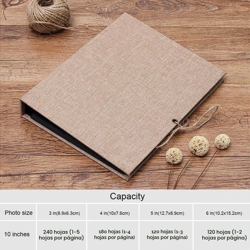 Album de Fotos Scrapbook, AIOR DIY Scrapbooking Album Original para Boda Aniversario de Boda de Oro Cumpleaños Navidad para Mujer Niña Novios Novia Regalos, 60 Páginas Negras (30 Hojas), Beige
