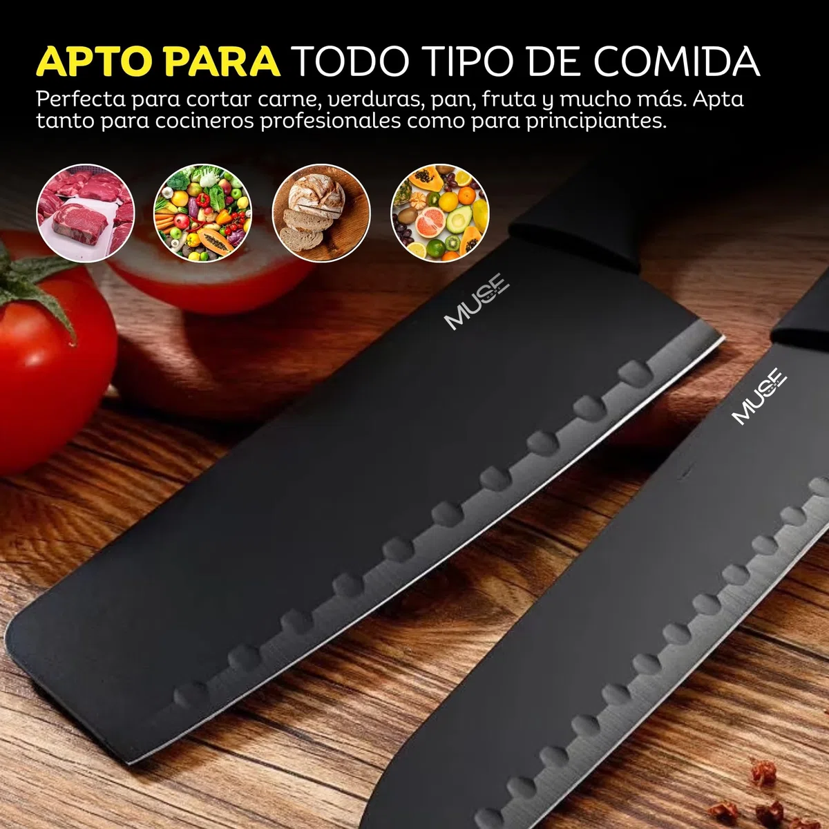 Juego de Cuchillos de Cocina Profesional 8 Piezas con Soporte, Pelador y Afilador, Set Completo de Cuchillos para Carne y Cocina