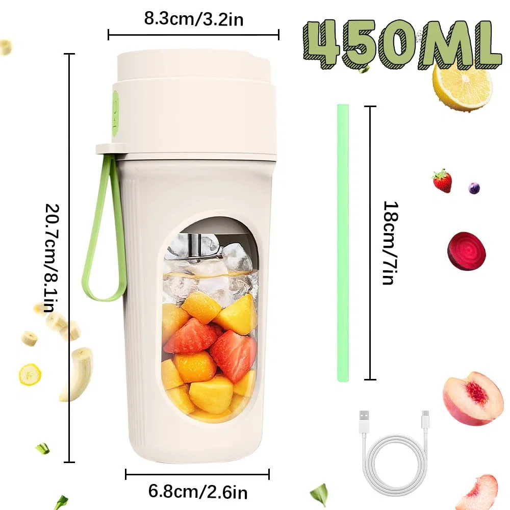 Batidora de Vaso Portatil,450 ML Mini Licuadora para Viajar Batidora,con Cuchilla de Acero Inoxidable de 12 Puntas,USB Mini Licuadora de Jugo Portátil Vaso Batidoras para Batidos Zumos Smoothies