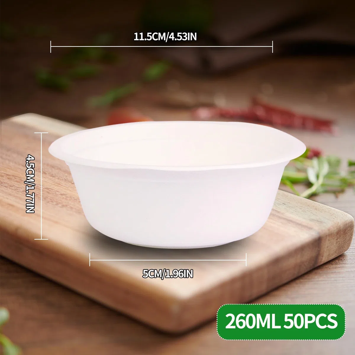 50 cuencos desechables blancos para sopa de 260 ml, de caña de azúcar, bagazo de larga duración, conservación del calor, cuencos de sopa duraderos para el hogar, barbacoas, picnics, comida al