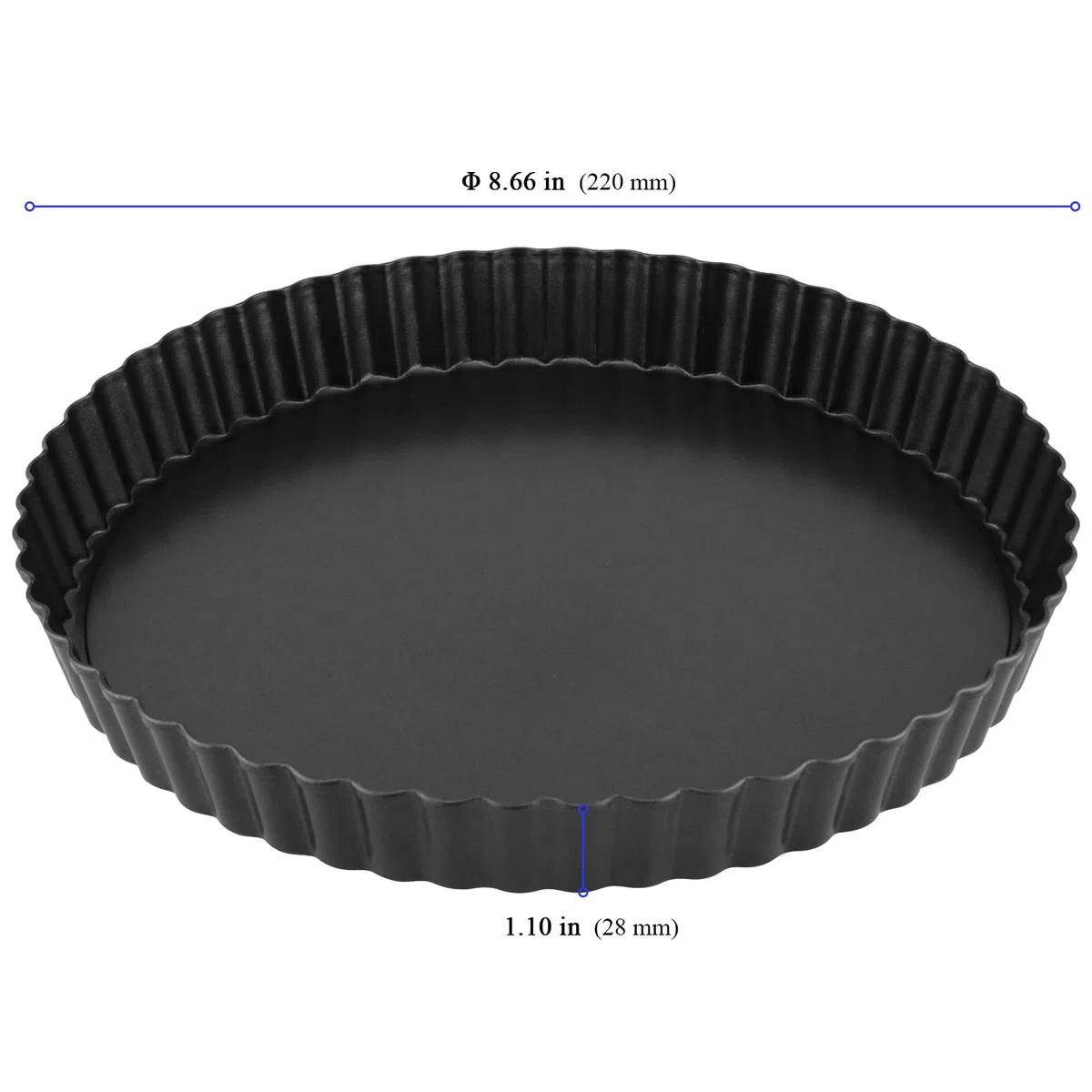 Paquete de 3 latas de quiche de 22 cm, antiadherente, acanalada, con base suelta, plato de flan de acero al carbono para hornear pizza, pastel de frutas, pastel de queso