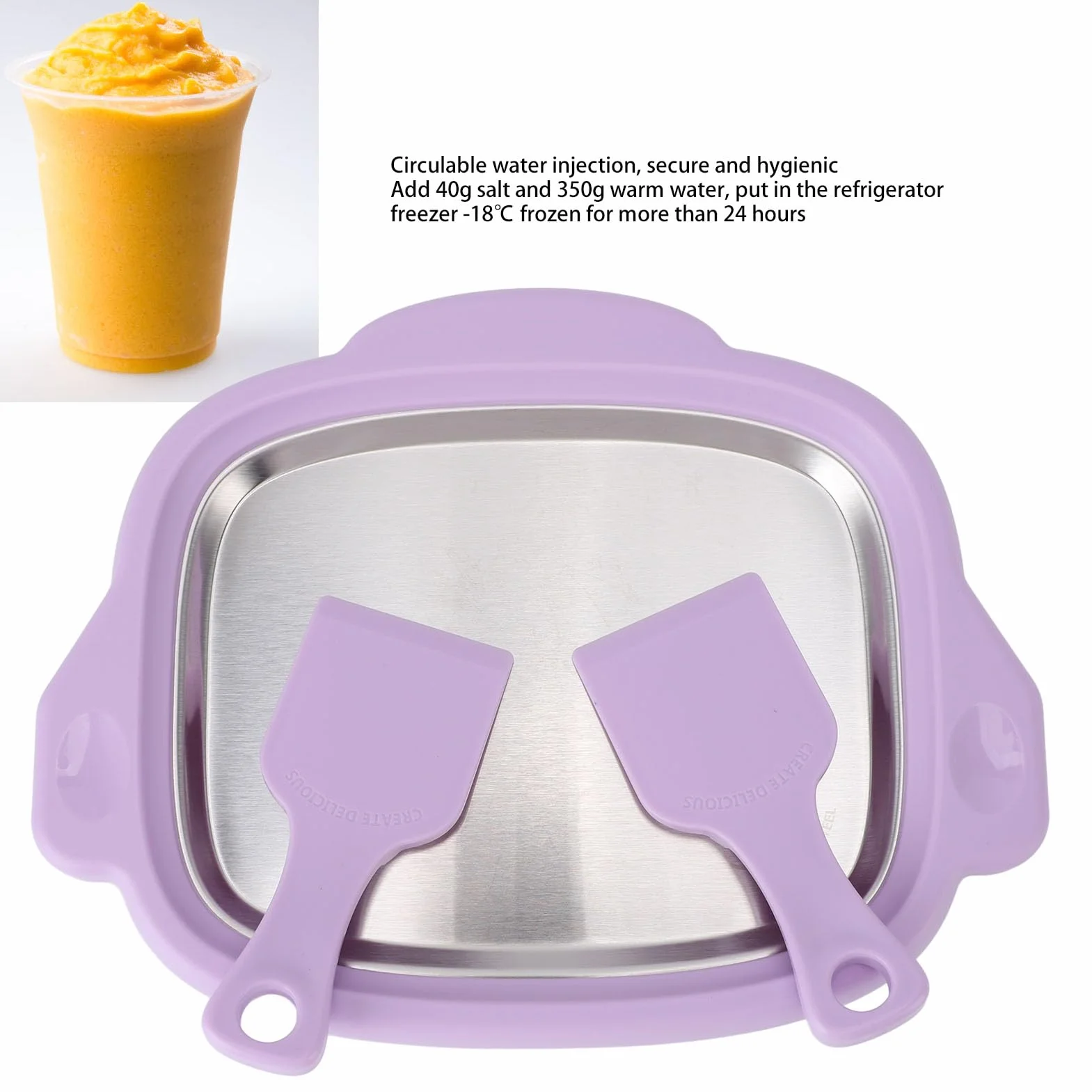 Máquina para hacer helados enrollados, mini placa de rollo congelable de acero inoxidable, rodillo de yogur helado con bandeja congelable y 2 raspadores para niños, helados caseros, slushies, yogur