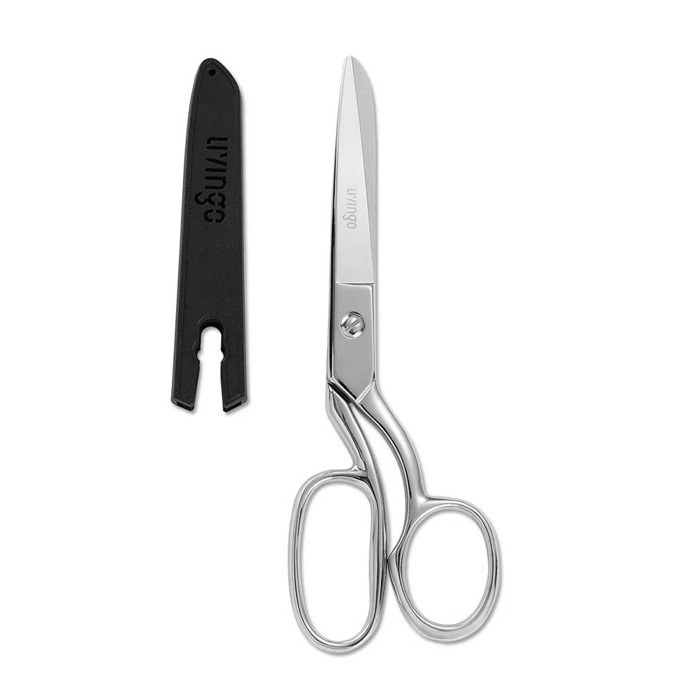 LIVINGO Tijeras de tela profesionales: tijeras de sastre multifuncionales de acero inoxidable pesado, hoja curvada para cuero, tela y costura, 20 cm, doradas, para uso doméstico