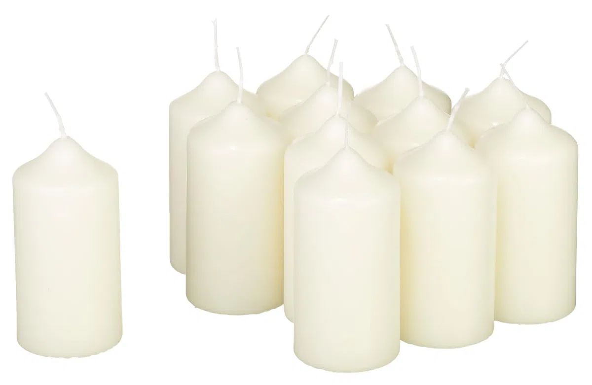 METRO Professional Vela de pilar, Ø 48 x 100 mm, 12 unidades, 21 horas de combustión, parafina 100%, para el hogar, celebraciones y gastronomía, beige