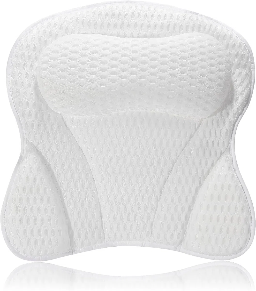 Almohada Bañera Antideslizante de Espuma Viscoelástica para Adultos con 6 Ventosas y Tejido de Malla 4D