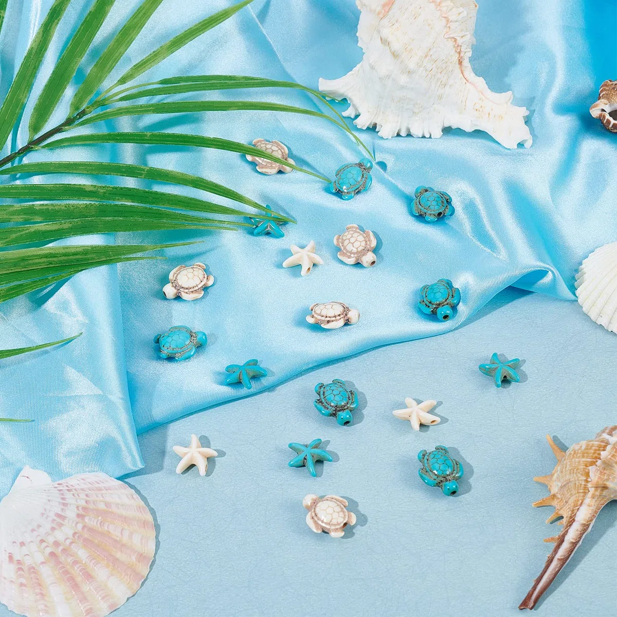 SUNNYCLUE 1 Caja 100 Piezas 4 Estilos Cuentas de Tortuga Marina Cuentas de Estrella de Mar Turquesa Cuentas de Tortuga de Estrella de Mar Sintéticas Cuentas Espaciadoras de Animales Del Océano