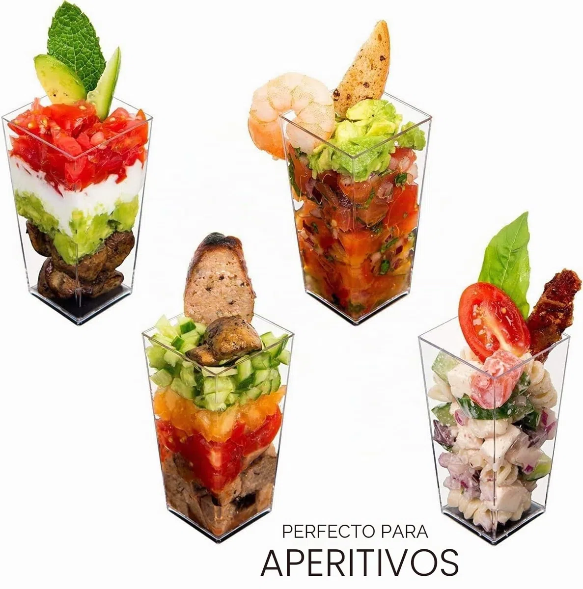 KAHEIGN 60 Piezas Mini Tazas de Postre, 90ml Vasos de Postre Altos Cuadrados de Plástico Copa de Aperitivo de Parfait Transparente Tazón para Servir Reutilizable para Mousse Pudín (3,8 x 8,3cm)
