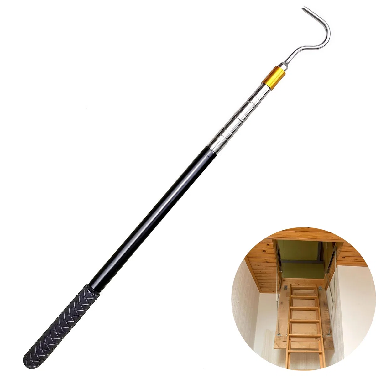 Palo Telescópico con Gancho Extensible de 48-150 cm Gancho Retráctil para Toldos, Velas y Persianas - Barra Telescópica Extensible conGancho para Escaleras de Trampilla Camping Áticos