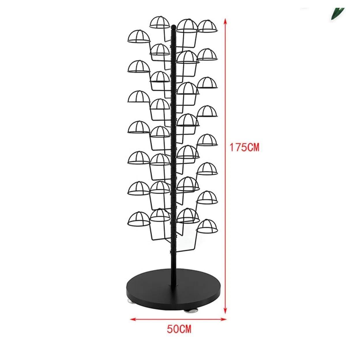 Expositor de Sombreros de Metal Ajustable con 4 Ruedas giratorias, Soporte de Suelo Giratorio para Gorras, Pelucas y Cascos, con Capacidad para 10-35 Sombreros (Blanco, con 30 sopo