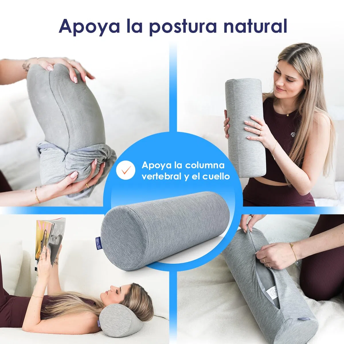 DYNMC you Cojín Cervical de Soporte con Funda de Bambú Oeko-Tex Cojín Cilíndrico Ultra Núcleo de Espuma de Memoria, Cojín de Cuello, Cojín Lumbar y Cojín de Rodillas, Gris