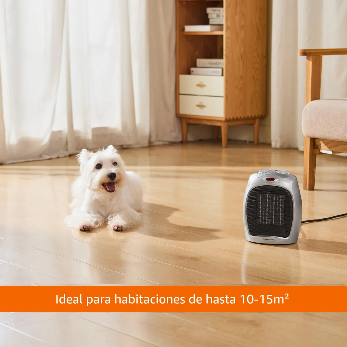 Amazon Basics Calefactor de cerámica, 1800 W, con termostato ajustable, Plateado