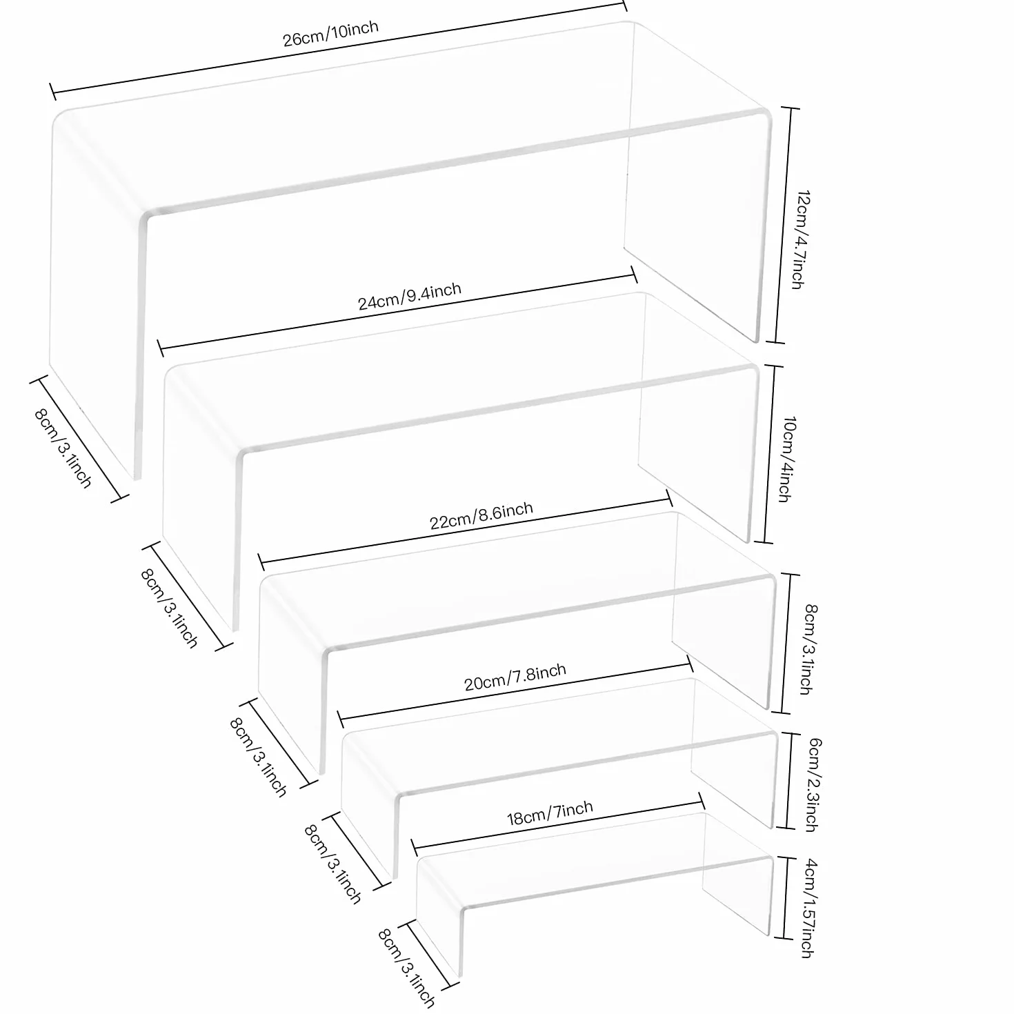 Paquete de 5 elevadores acrílicos, soporte acrílico transparente para figuras populares, pasteles, postres y decoración de mesa