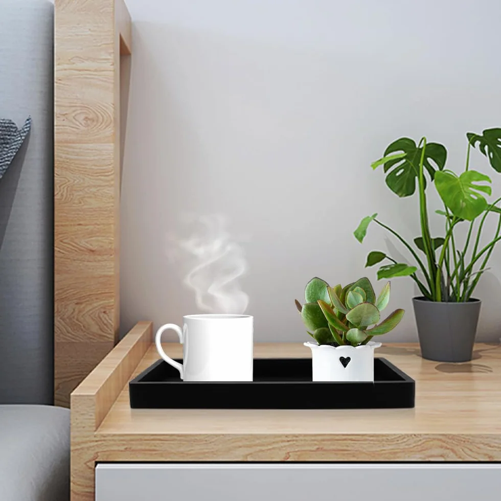2 Pcs Bandejas de Baño, Bandeja Rectangular Negra,Bandeja Almacenamiento Baño para Tocador,Fregadero de Cocina Y Bandeja de Silicona para Baño