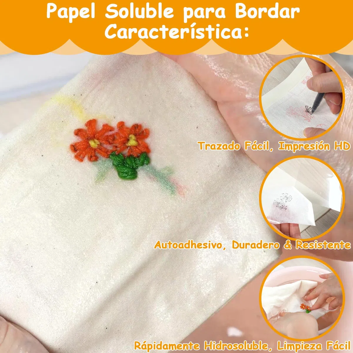 20 Unidades Estabilizadores A4 29,7x21cm, Papel Trazado Transferible soluble en agua Autoadhesivo, Reverso Transparente, Imprimible y Dibujable para Bordado Mano, Máquina, Punto de Cruz