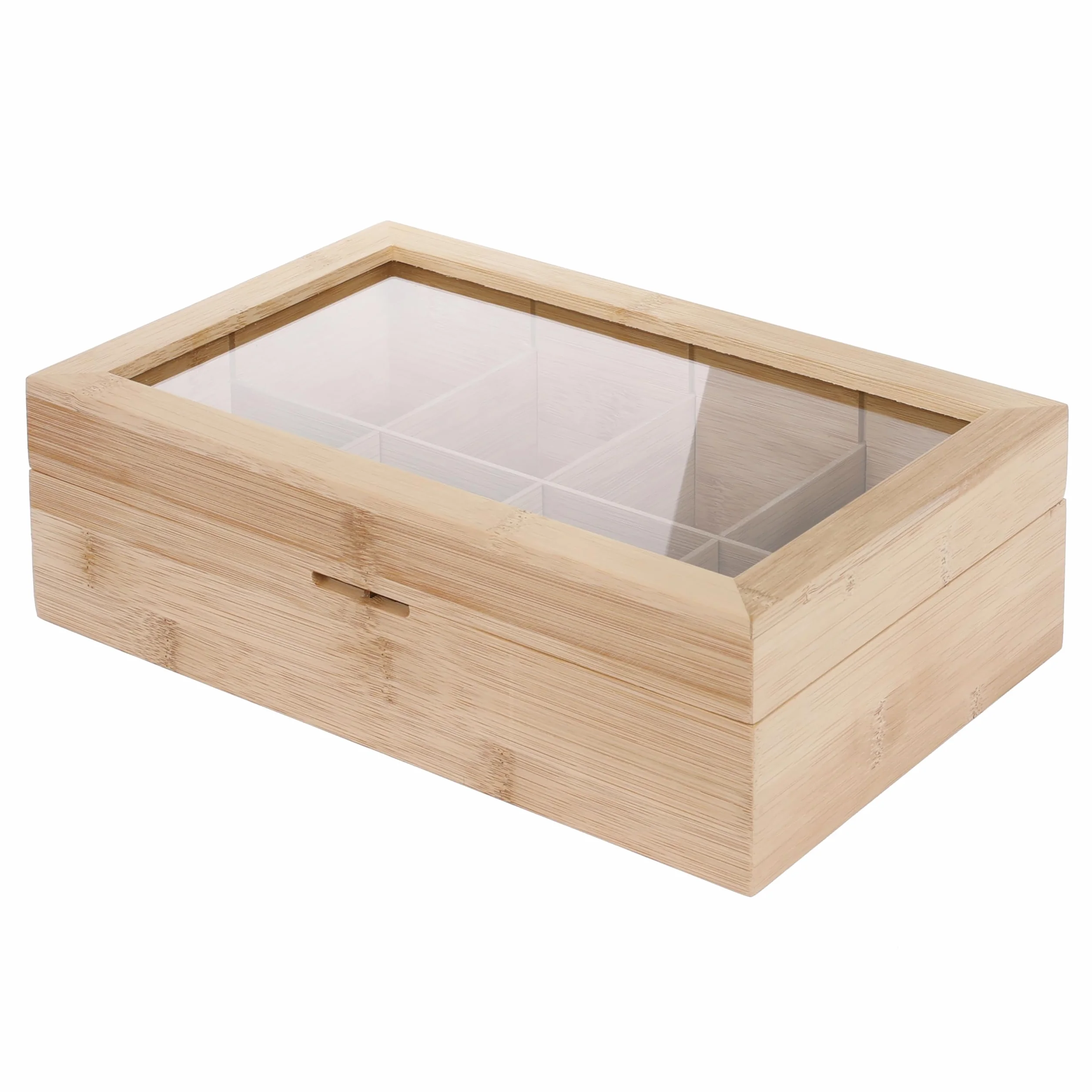 Caja de té de bambú de madera con 8 compartimentos y ventana – Ideal para bolsas de té, té, café, especias o como regalo