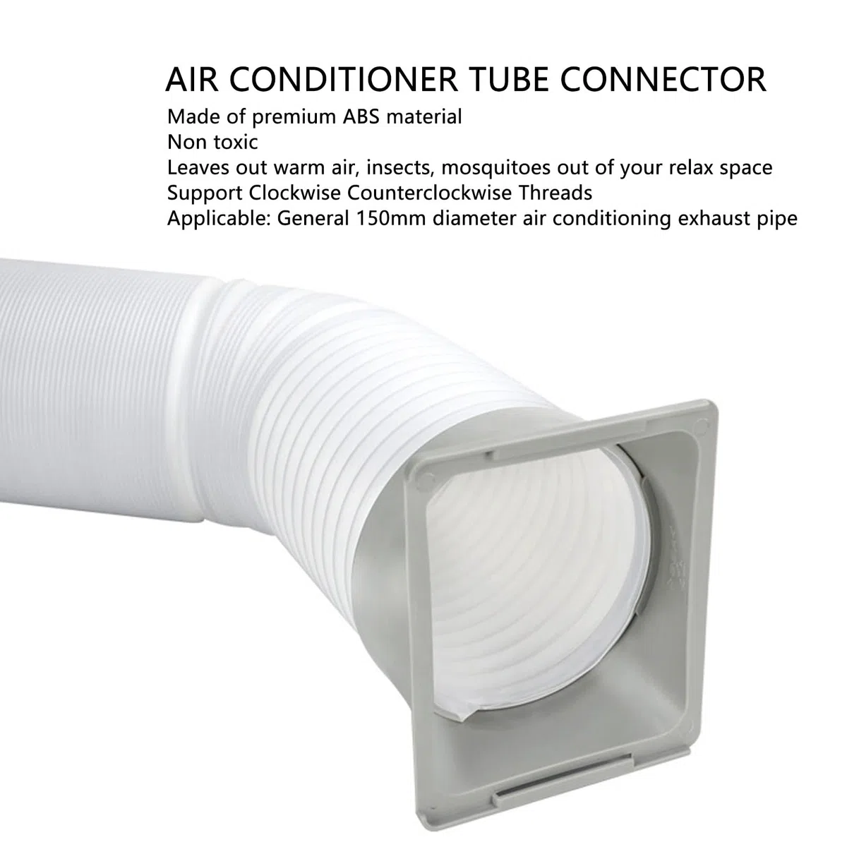 Adaptador Manguera Escape Aire Acondicionado 15cm 5.9 Pulgadas - Conector Cuadrado a Redondo para A/C Portátil Rosca Universal Ventana (Gris)