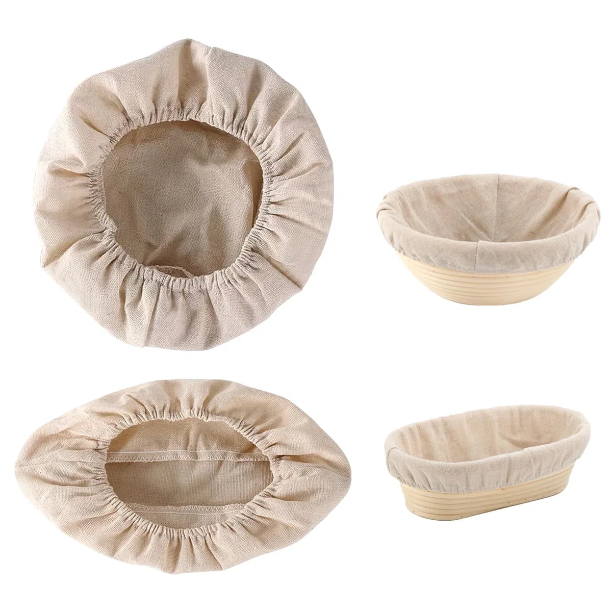 2 Paños de Lino Beige para Hornear Pan, Uno Redondo Y Otro Ovalado. Fundas Para Cestas De FermentacióN Para Preparar La Masa Y Hornear, Lino De Panadero (25cm+30cm)