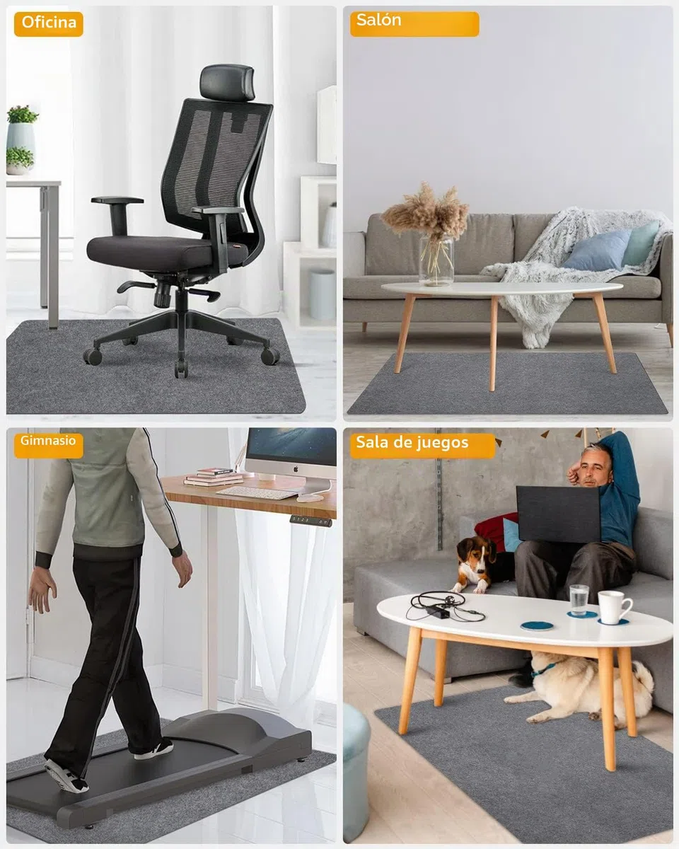 90 x 140 cm Protector Suelo Silla Ruedas, Gris, Antideslizante, Alfombra, Ruedas, Gaming, Tapete de Protección de Madera/baldosas