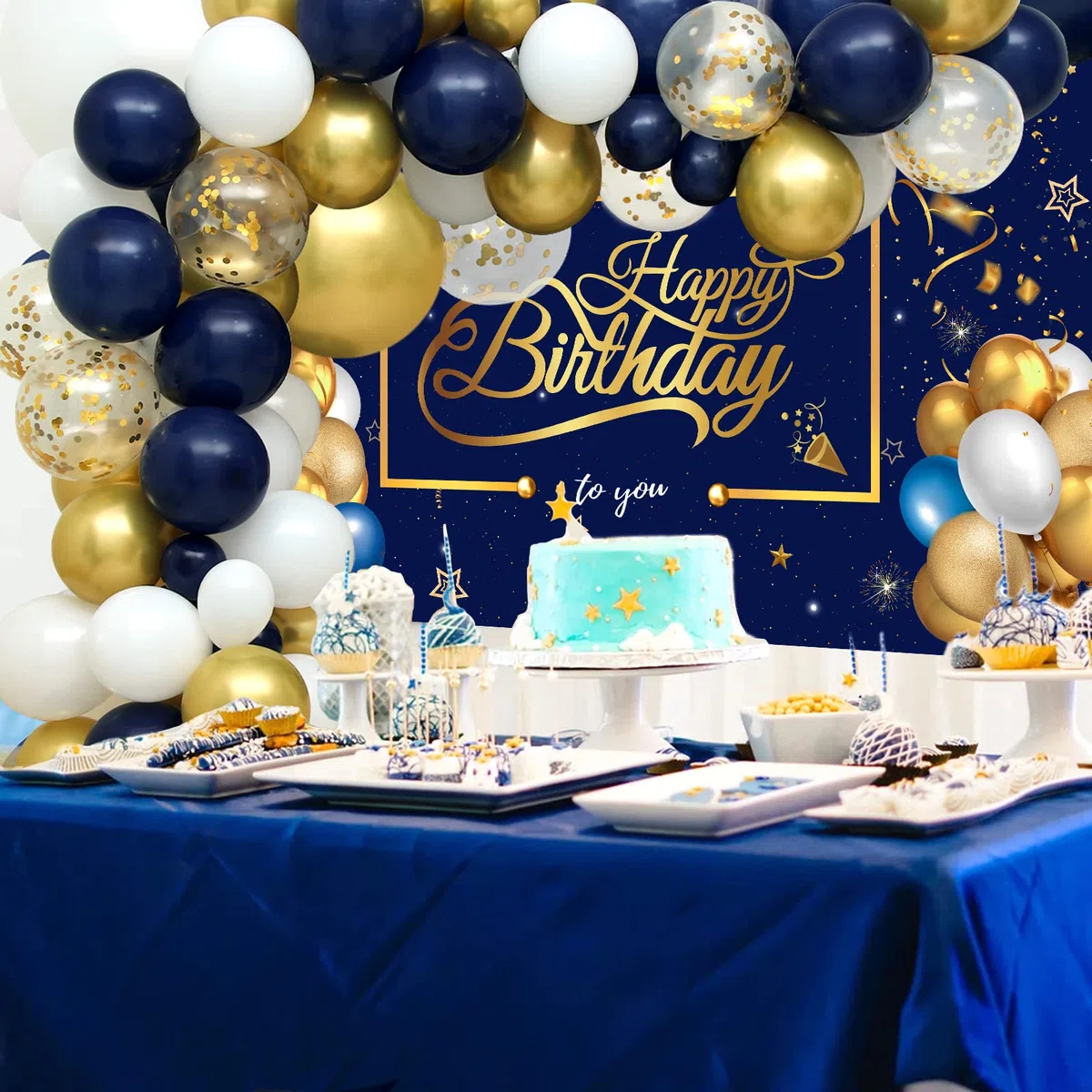 Kit de arco de globo azul marino con fondo,98Pcs kit de arco de guirnalda de globo azul marino para hombres,decoración de fiesta de cumpleaños,baby shower,espacio,telón de fondo de primer cumpleaños