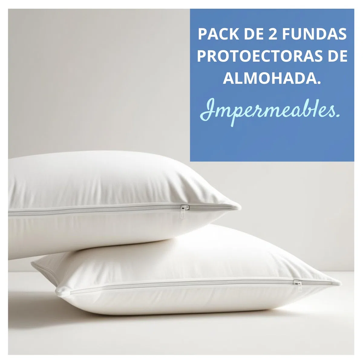 DECASASATEXTIL - Pack 2 Funda de Almohada Impermeable Extra Suave con Cremallera - Protector de Almohada Impermeable, Transpirable, Anti-ácaros, Antibacteriano e hipoalérgico. (105x45cm)