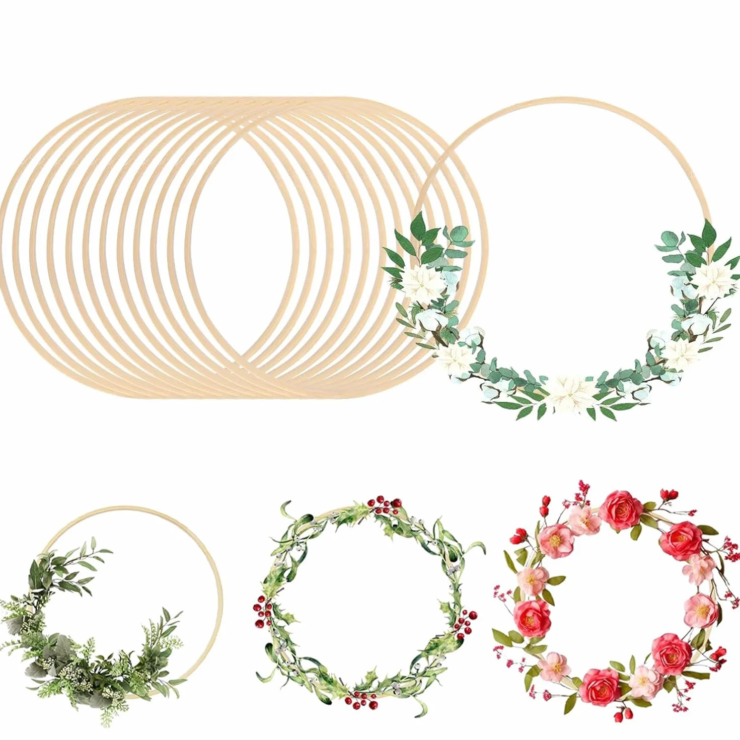 Bhina Aros de Madera Bambú para Manualidades 15 Piezas 26cm