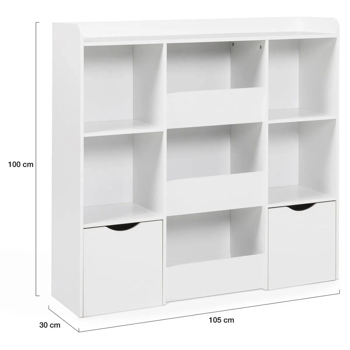 IDMarket Mana - Mueble de almacenamiento infantil con 5 estantes, 3 bandejas y 2 cubos con ruedas, color blanco