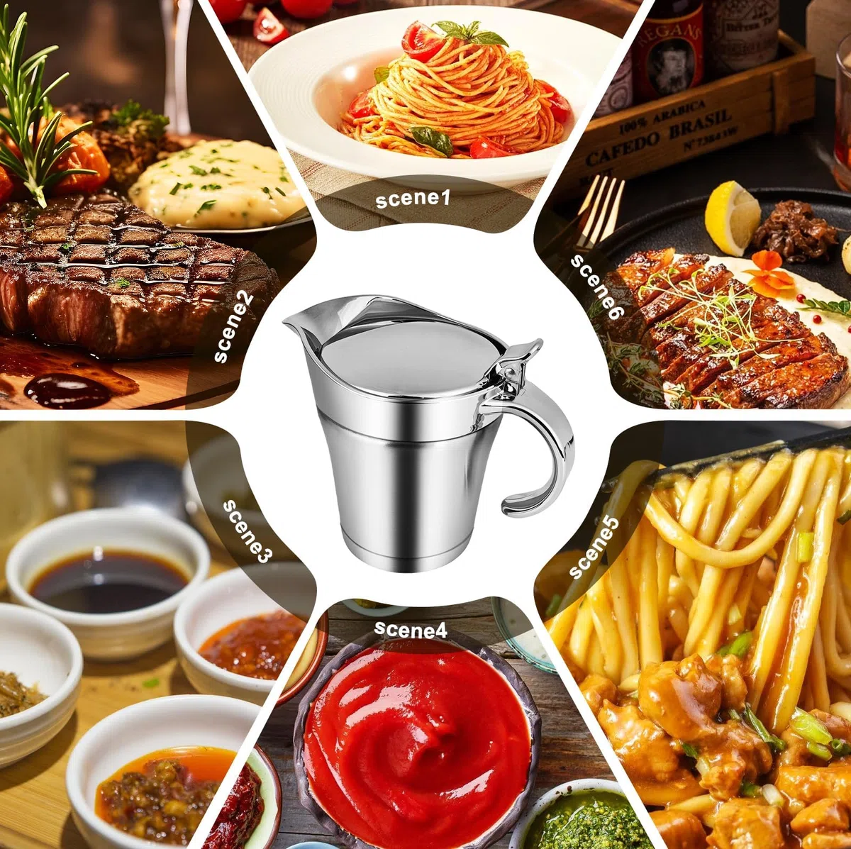Salsera térmica de acero inoxidable, 500 ml, con doble aislamiento, elegante jarra de salsa, acero inoxidable 304, salsera térmica con tapa, jarra para salsas, recipiente para salsas y salsas