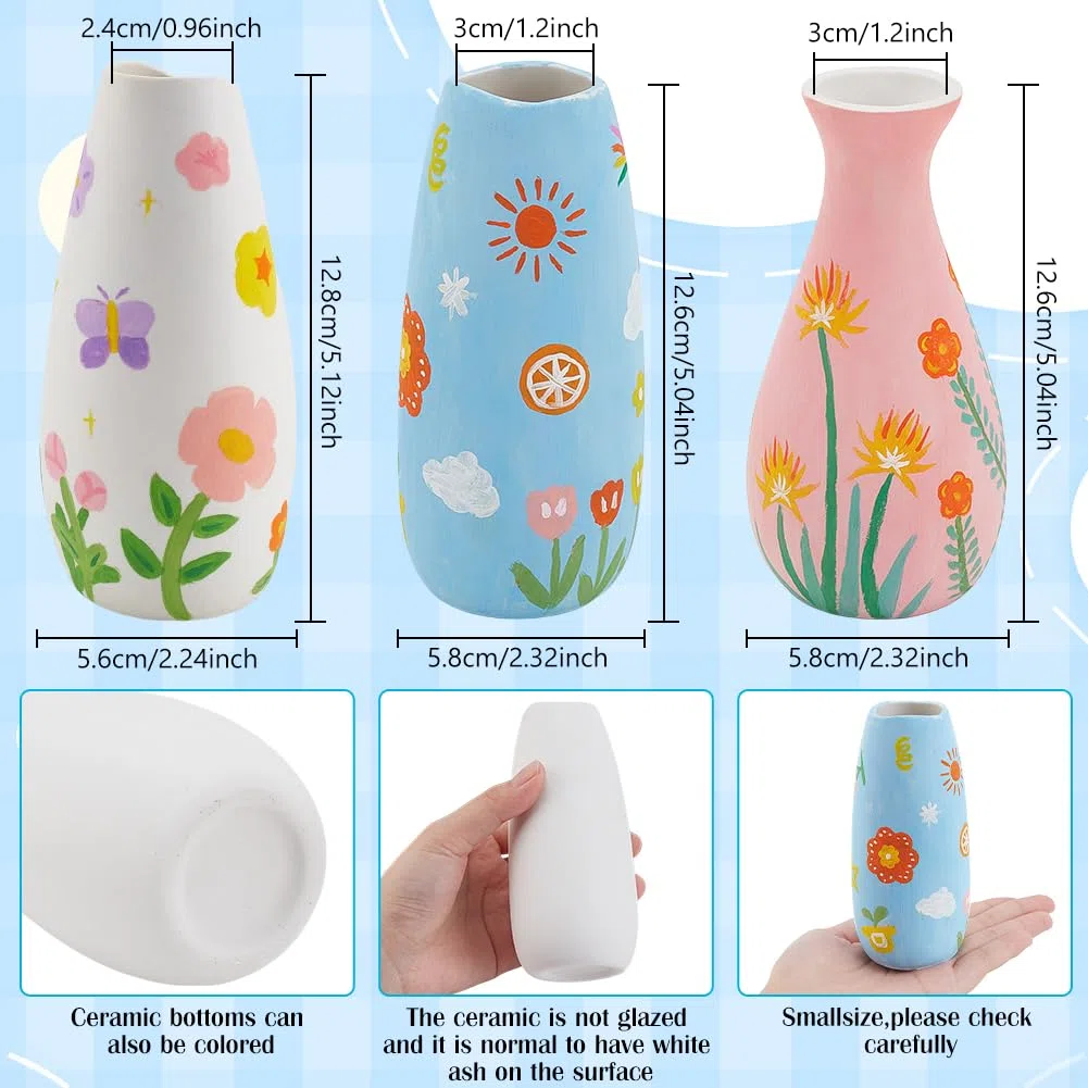 WEBEEDY Kit de pintura de cerámica de 3 tamaños, pinta tu propio jarrón de cerámica, proyecto de manualidades para adultos, principiantes, jarrón de porcelana, kit de decoración para escritorio,