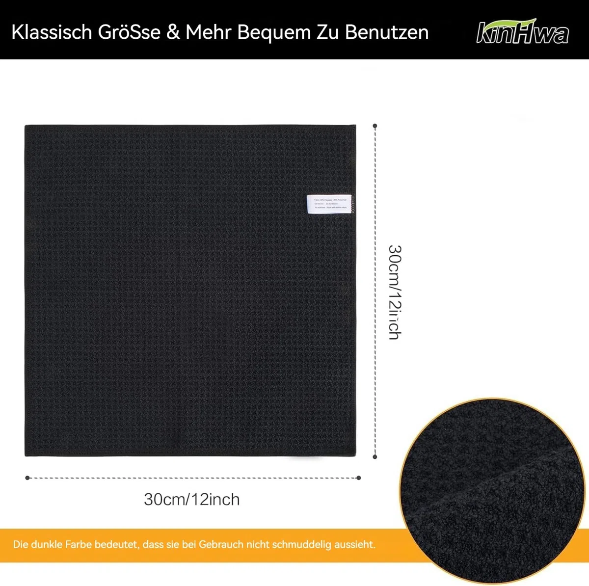 KinHwa Bayeta Cocina Negra Absorbente Trapos Microfibra Práctico Tamaño 30cm x 30cm Set de 6