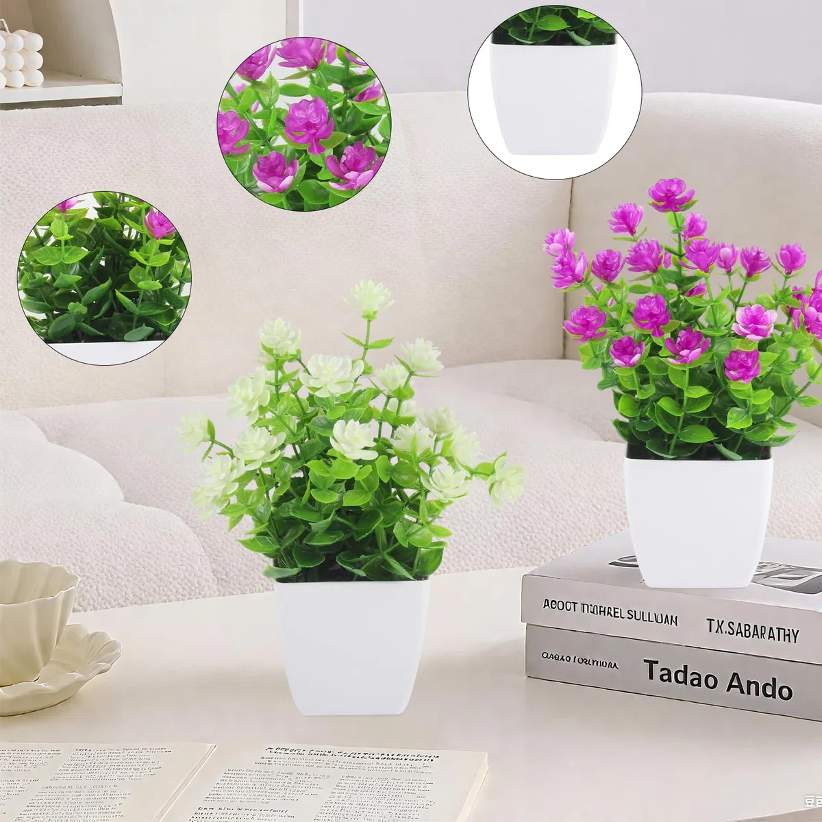 6 Piezas Flores Artificiales Decoracion 7,48 Pulgadas Planta Artificial Pequeña con Macetas Plastico para Dormitorios Salones Balcón y Decoración Baño