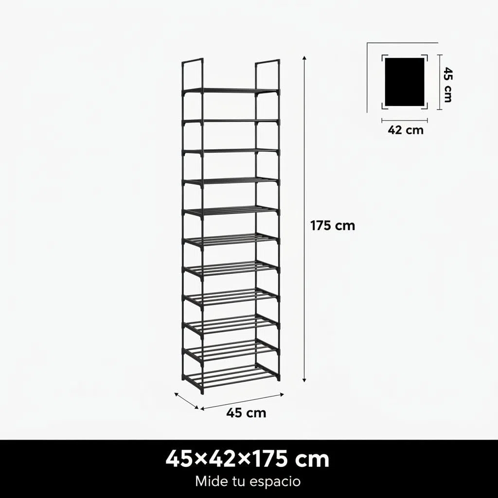 Pincho Zapatero Estrecho, Organizador Zapatos, Shoe Rank, Zapatero Plastico, Zapatero Vertical, Estanteria Zapatos con 10 Baldas, Estanteria de Pie, Shoe Organizer, Organizador Armario - Negro
