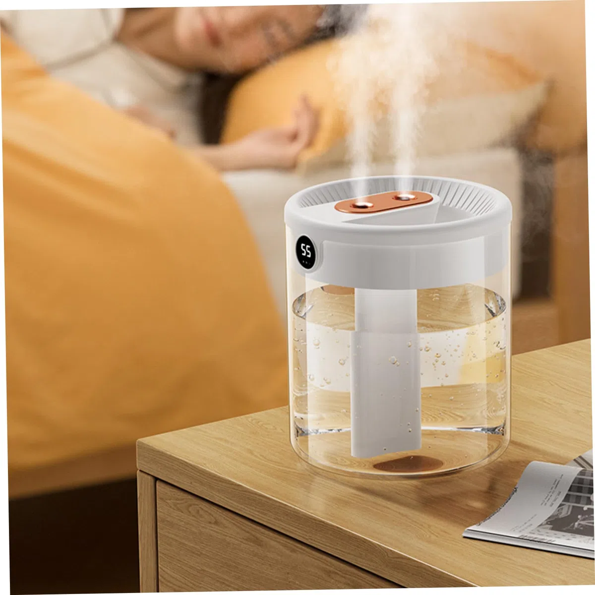 2L Humidificador de aire de niebla fría con exhibición de humedad, 3 modos, pulverización dual y luz, difusor silencioso para dormitorio, vivero para bebés, oficina, automóviles y plantas de int