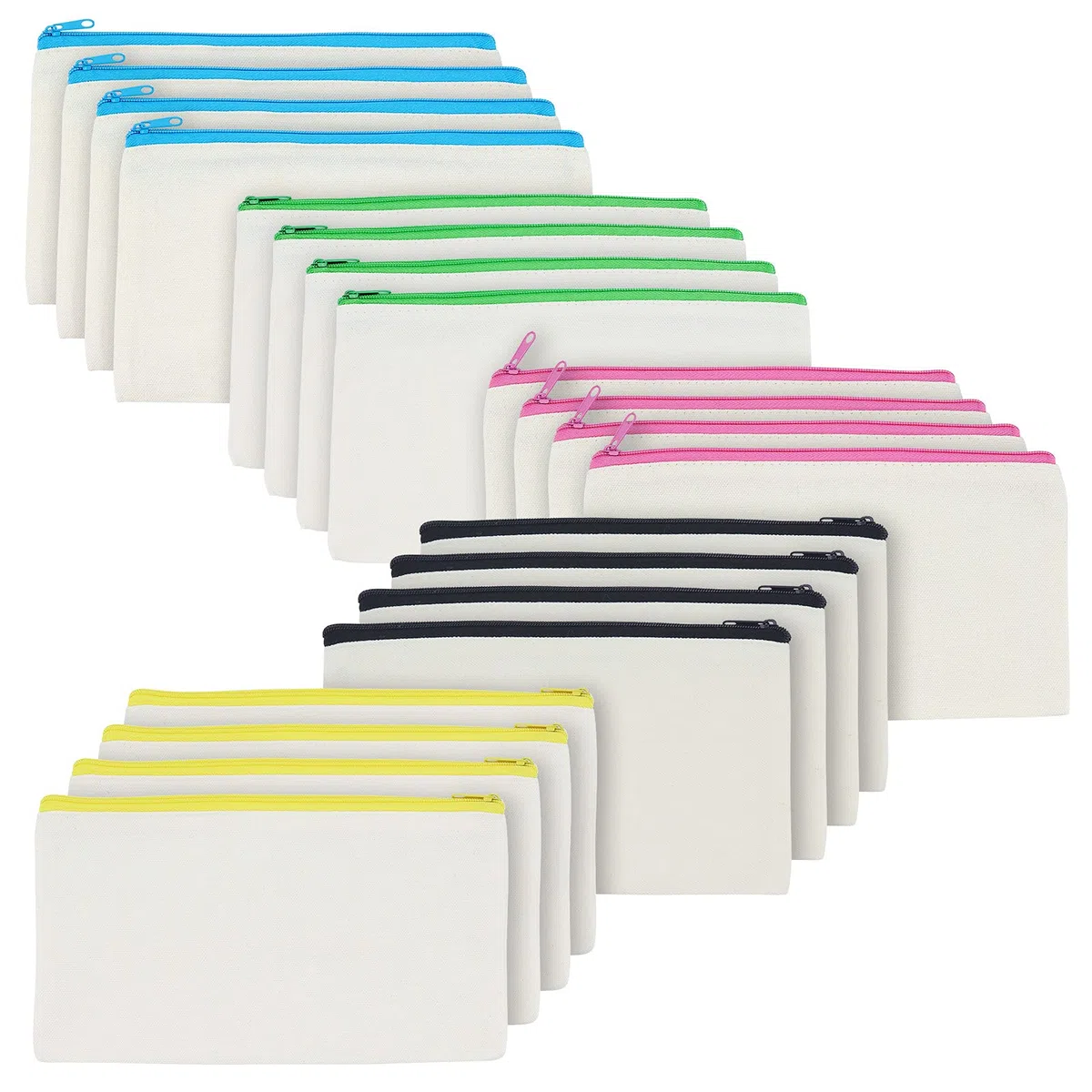 20 bolsas de lona en blanco con cremallera, bolsa de lona multiusos, bolsa de maquillaje de lona, bolsa de cosméticos, estuche para lápices, bolsas de manualidades, Cremalleras multicolor, 21 cm x 12