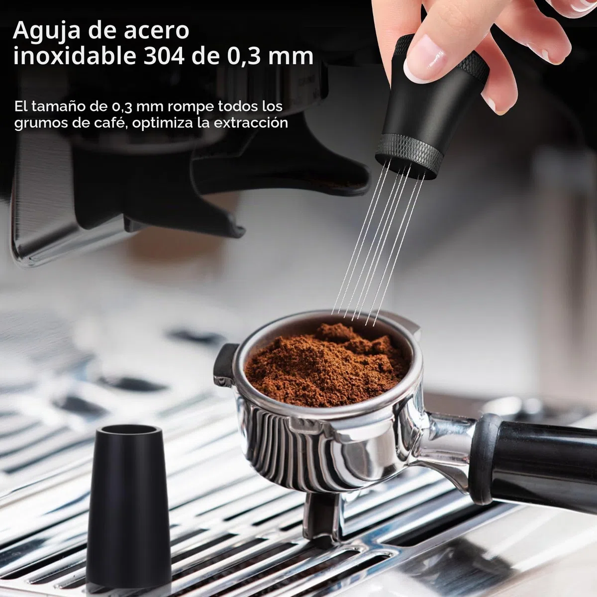 Wdt Tool, Herramienta Wdt de aluminio para espresso con 7 agujas de espresso de 0,3 mm, 10 agujas de repuesto, Herramienta Wdt de aluminio para espresso con soporte, Espumador de café espresso