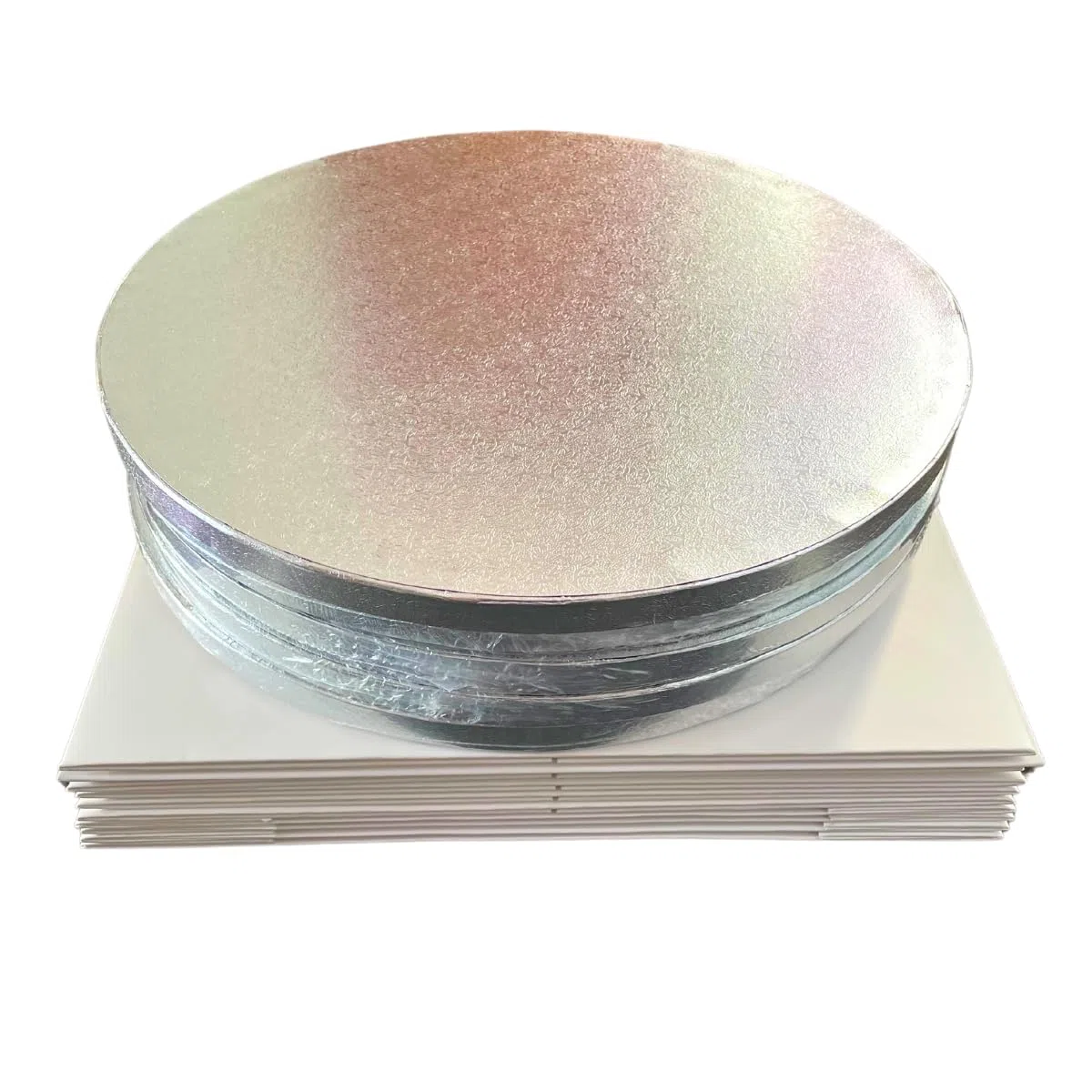Decoraciondulce - Pack de 5 Cajas y Bases para Tartas - 5 Bases de Plata 25cm x 1.2cm y 5 Cajas paras Pasteles de 25.4 X 25.4 X 15.2 CM
