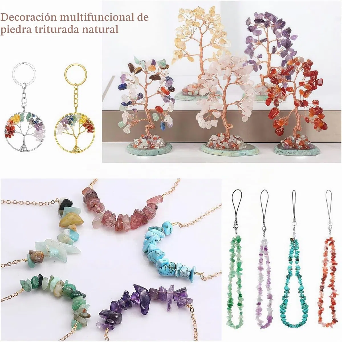 Juego de cuentas de piedras preciosas naturales de 5 a 8 mm, 1180 cuentas irregulares de piedra natural con agujero, juego de manualidades para pulseras, collares, pendientes y anillos para enhebrar