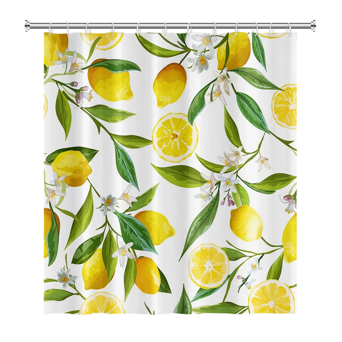 152x183cm Árbol de limón Amarillo Flor Cortina de la Ducha Hojas Verdes De Verano Fruta Planta Botánica Ramas los árboles Fondo Blanco Cortina de baño para decoración del baño con Ganchos