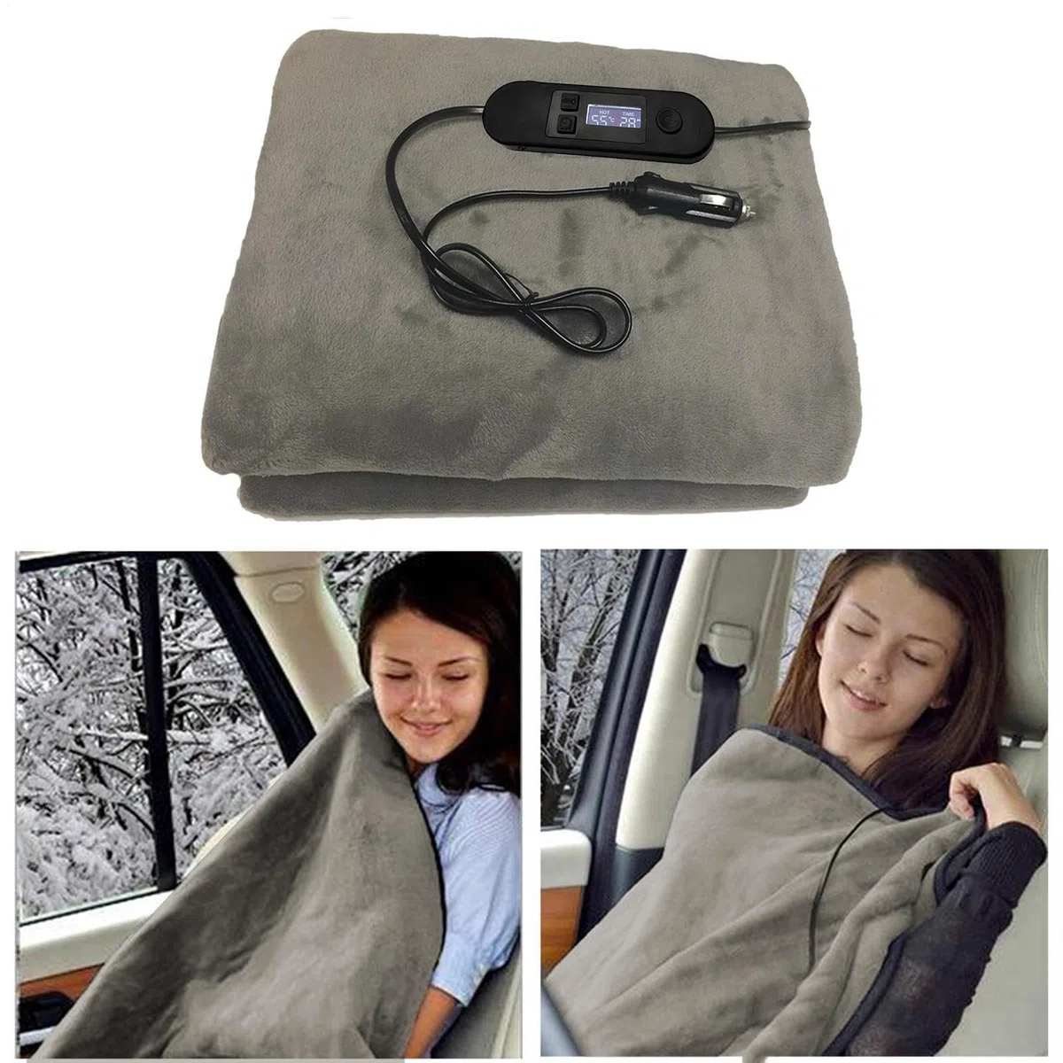 Manta eléctrica para Coche de 12 V, 100 x 70 cm, con 5 Niveles de Calor y automático, para vehículos, SUV, Camiones, Viajes por Carretera, Camping
