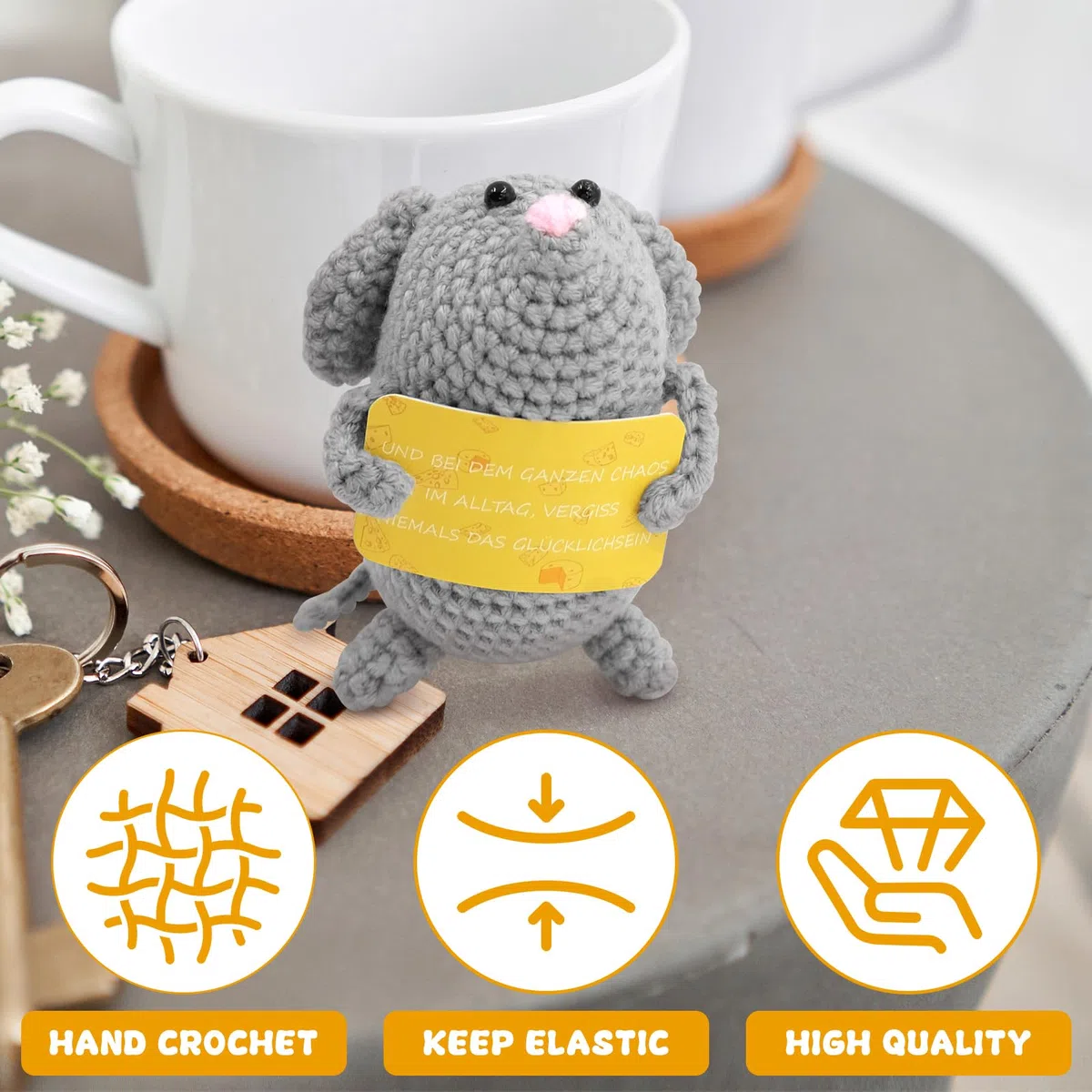 Amuleto de la suerte Pocket Hug Mouse Patata, Lana de punto Muñeca Ratón Muñeca Positivo Mutmacher, Regalo para Buena Recuperación e Inscripción