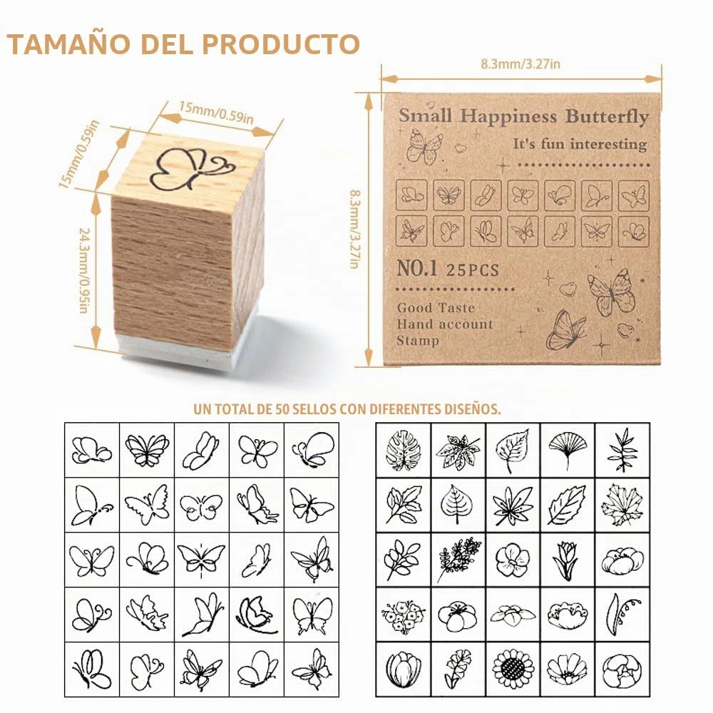 50 Piezas Sellos Surtidos Flores Sellos de Flores para Estampar Madera de Mariposas de Madera para Manualidades para Scrapbooking,Tarjeta