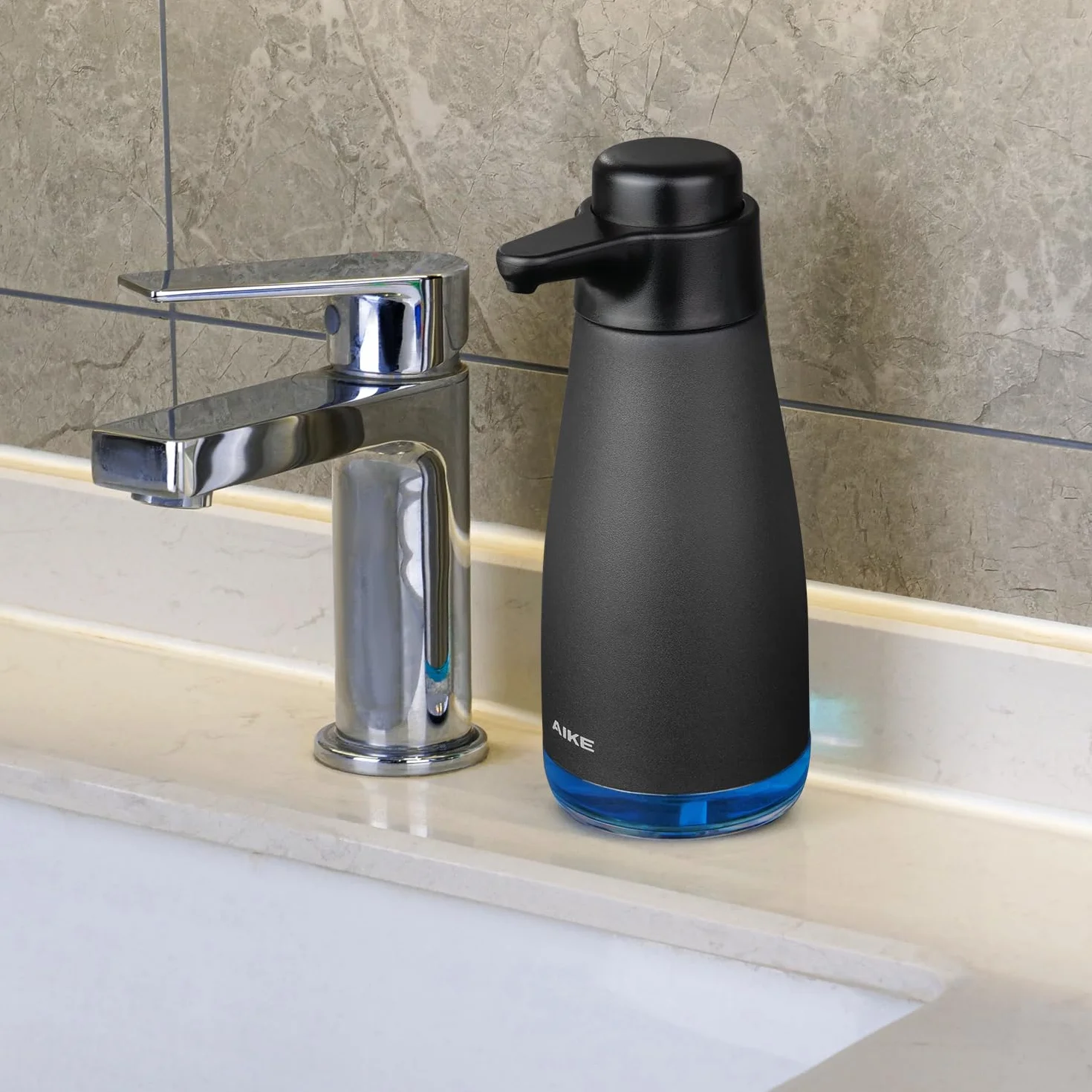 AIKE AK1062 Dispensador de jabón de Cocina de 450 ml, dispensador de jabón líquido de Acero Inoxidable, Herramientas de Cocina Negro Mate