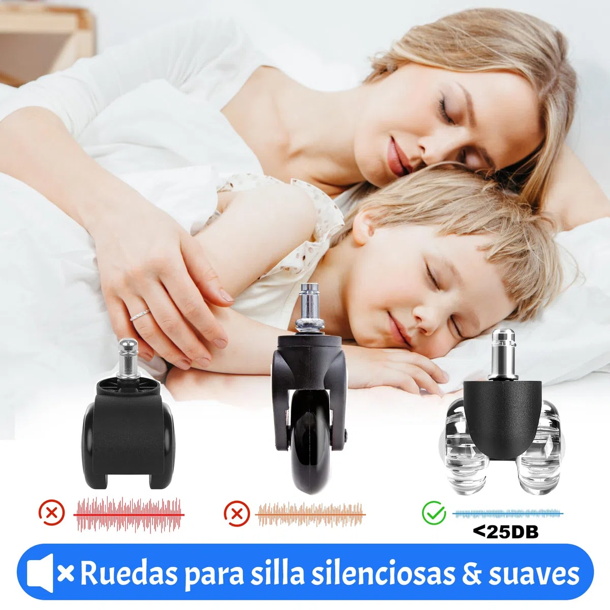 LUZOON Ruedas para Silla Oficina,11x22mm 5 Pcs Ruedas para Silla Oficina, 360 grados, rotación sin arañazos, para parquet, alfombras, laminado y azulejos, Silencioso, Seguro, Duradero