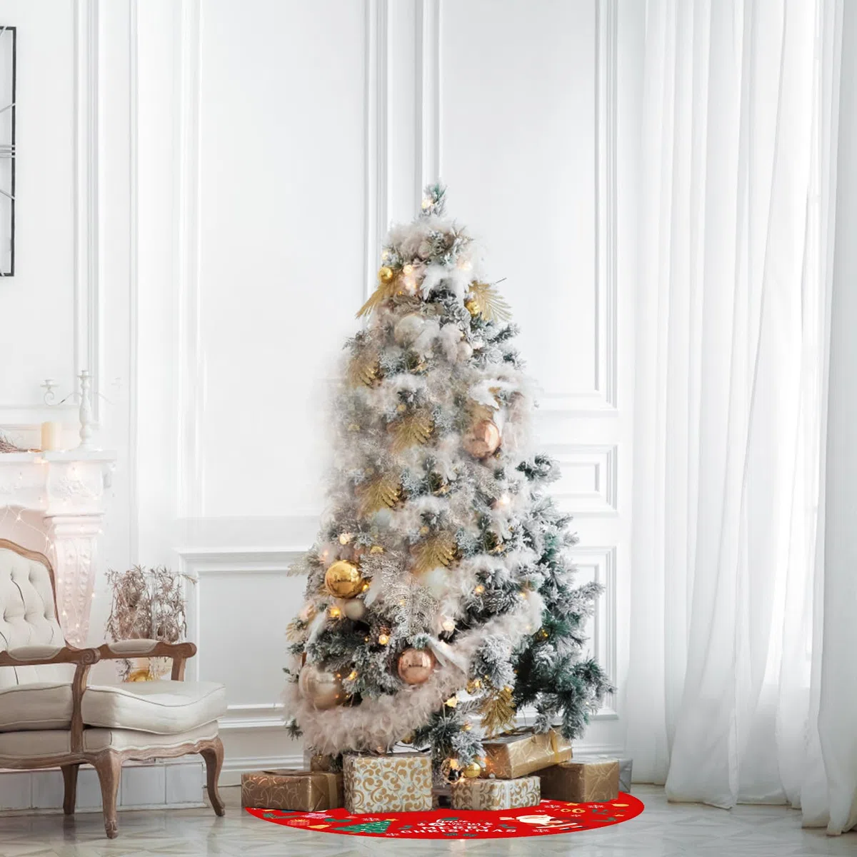 Bekecidi Falda de árbol de Navidad 90 cm de diámetro, Craft Tree Mat Christmas Tree Bottom Delantales Decoración para Adornos de árbol de Navidad Decoración para el hogar (Style 7)