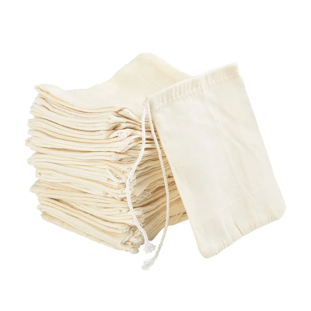 Irich 50 Pack Bolsa De Algodon 100%, Reutilizables Bolsas para Te con Cordón para Colgar -8x10cm, Blanco Pequeño Bolsas De Tela para Almacenar Jabón De Lavanda Frutos Secos Especias Joyería, Cocina