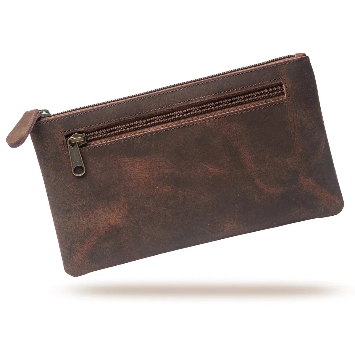 WANDERINGS Estuche de Lapices de Cuero Vintage - 9"x5.5" / 23 x 14 cm - Estuche de Cuero Marron Hecho a Mano con Cierre - Funda Delgada para Lapices, Hombres y Mujeres - Bolsa para Lapices
