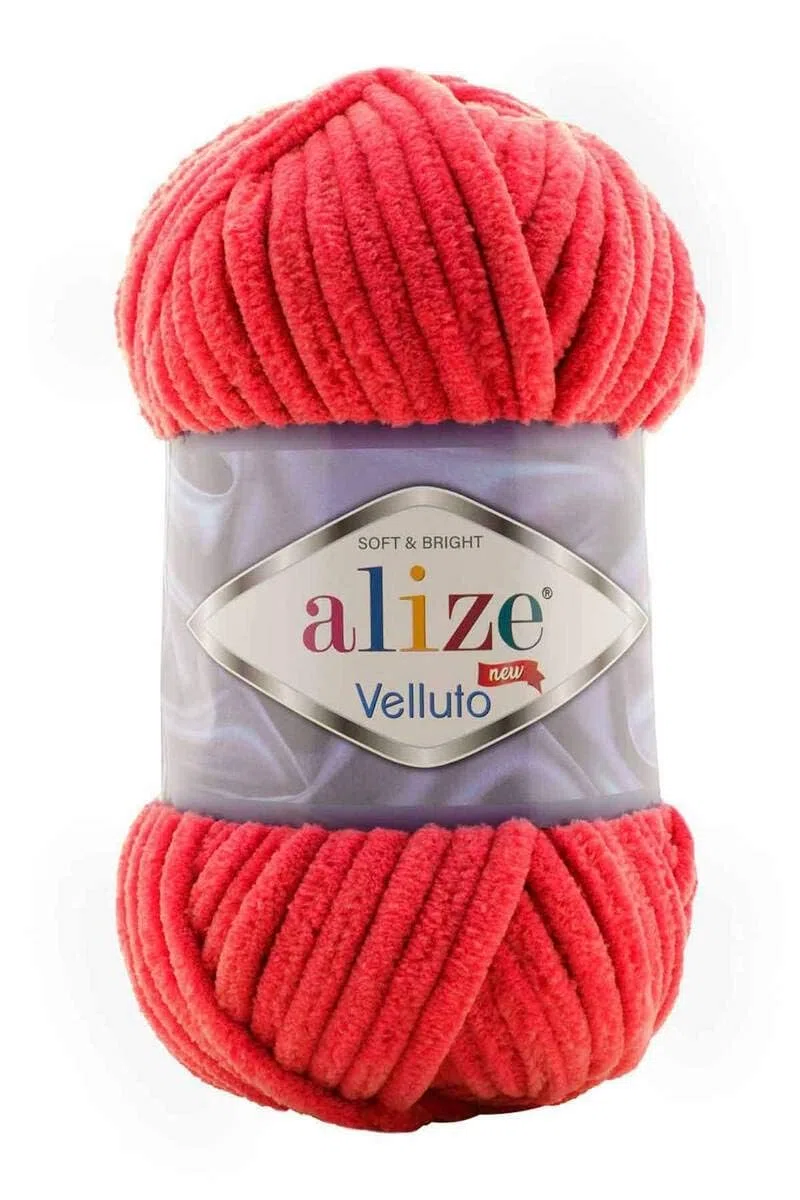 Alize 5 ovillos de 100 g de lana Velluto de 500 gramos de hilo de chenilla supervoluminoso, suave 100 g, cojín para manta de bebé, etc. (rojo 56)