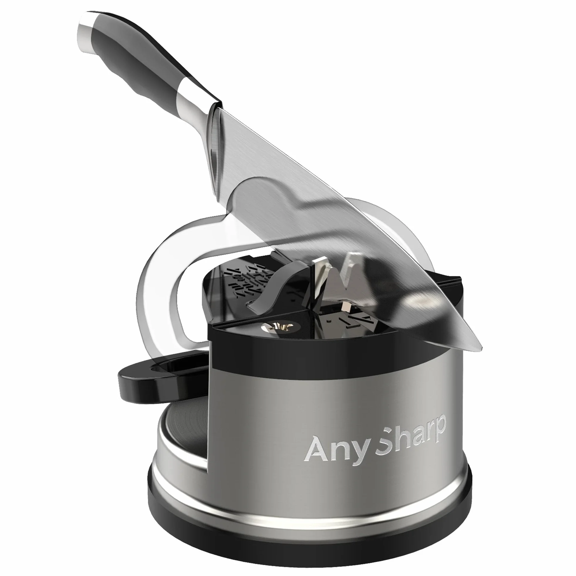 AnySharp Pro Afilador de Cuchillos (Metal) con Ventosa, Metal Cepillado