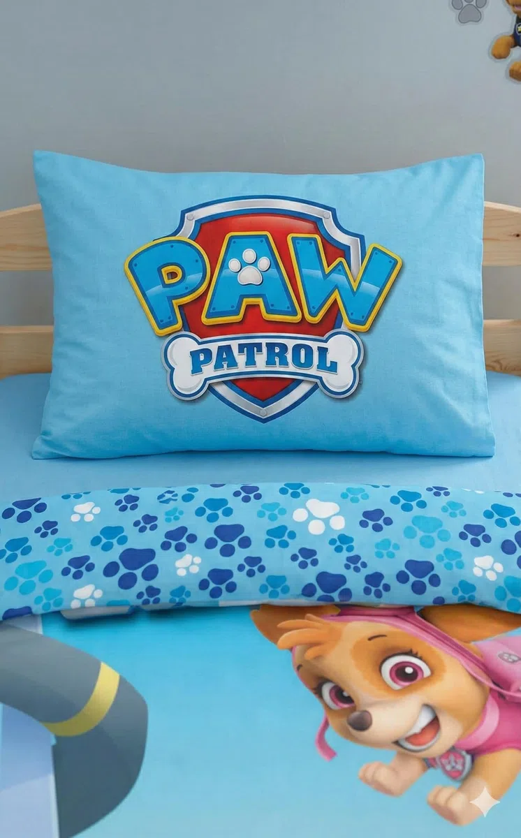 Paw Patrol Ropa de Cama 100% algodón, Azul, 100 x 135 + 40 x 60 cm | Ropa de cama bebé reversible | Algodón natural suave transpirable | Rubble Zuma Rocky | 0-3 | Cuna | Lavable a máquina