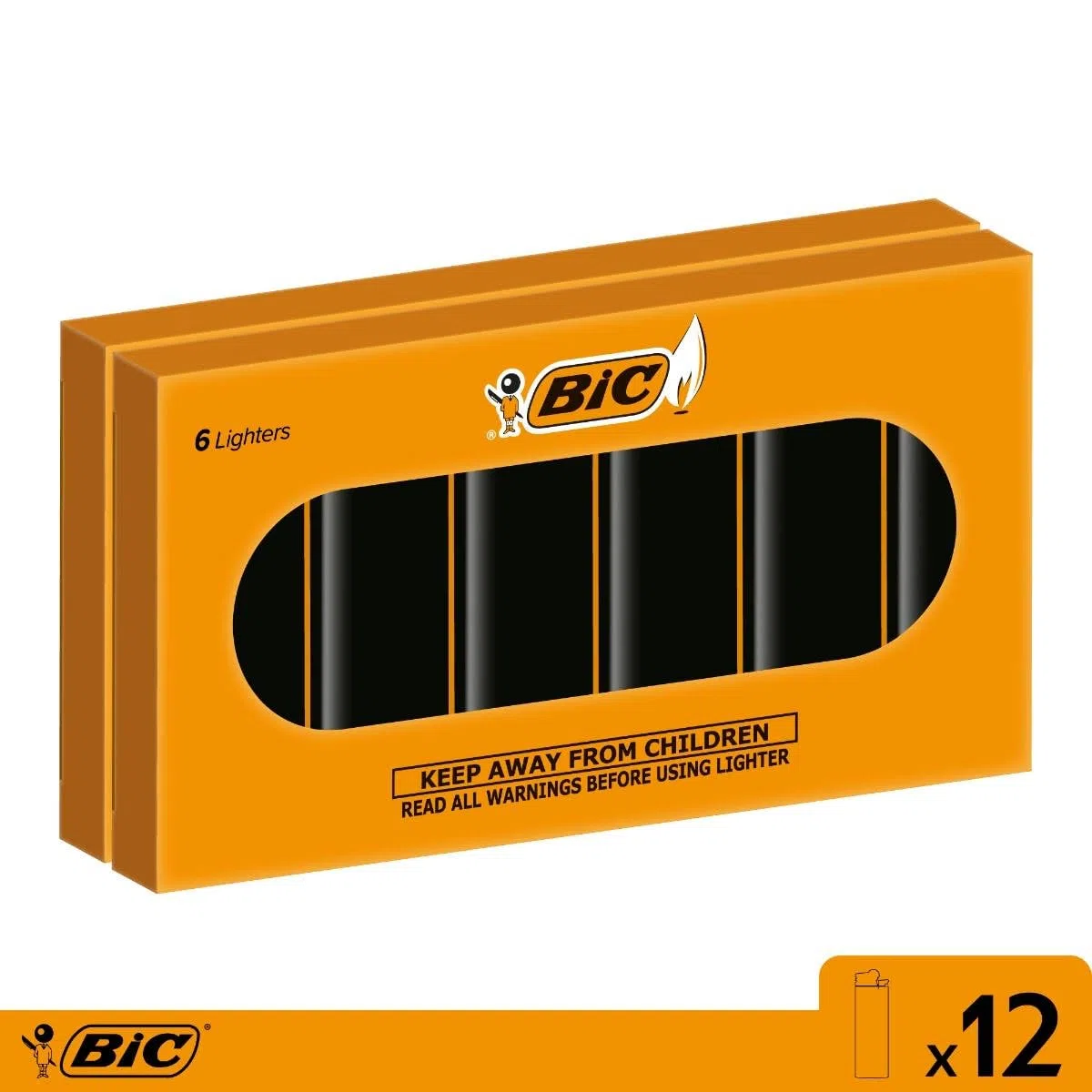 BIC - Paquete de 12 encendedores Maxi, Color Negro Intenso.